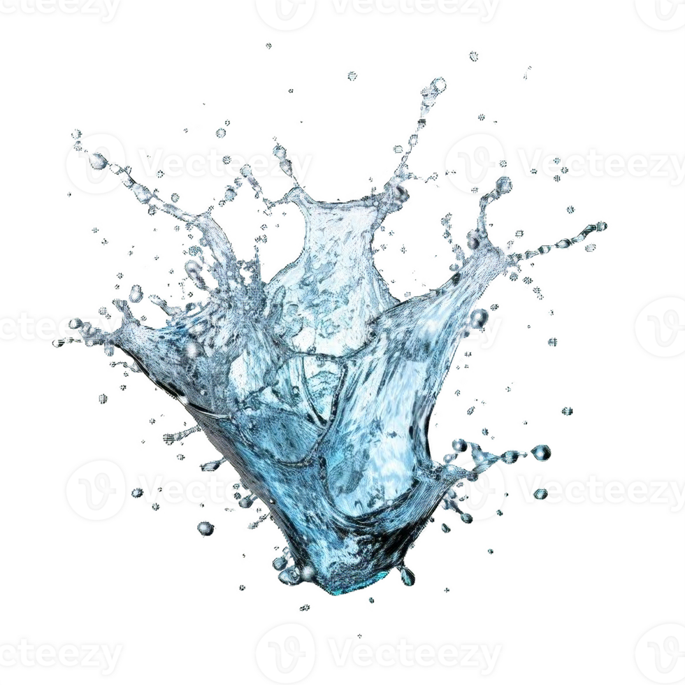 AI generated Dynamic Blue Water Splashes Isolated on transparent  Background png