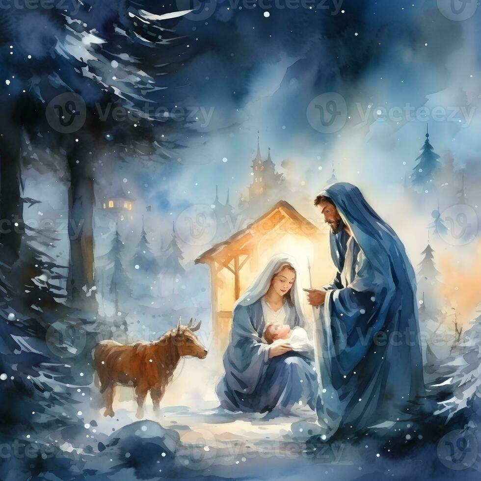 AI generated BIBLE SCENE. Nativity Christmas. Christmas Eve. AI Generation photo