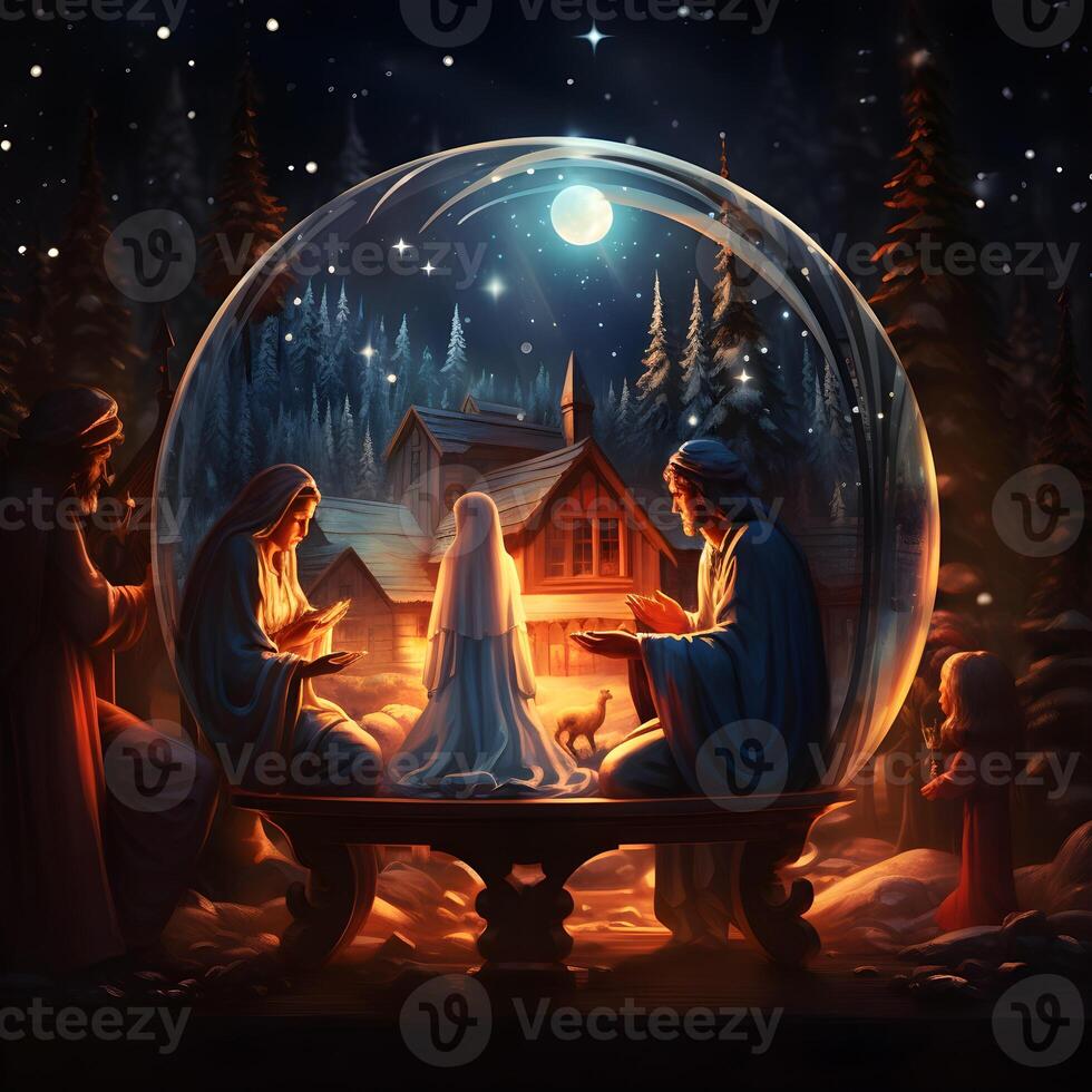 AI generated BIBLE SCENE. Nativity Christmas. Christmas Eve. AI Generation photo