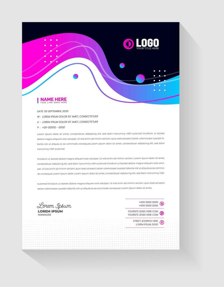 corporate business Abstract style blue and magenta  gradient color letterhead design template. vector