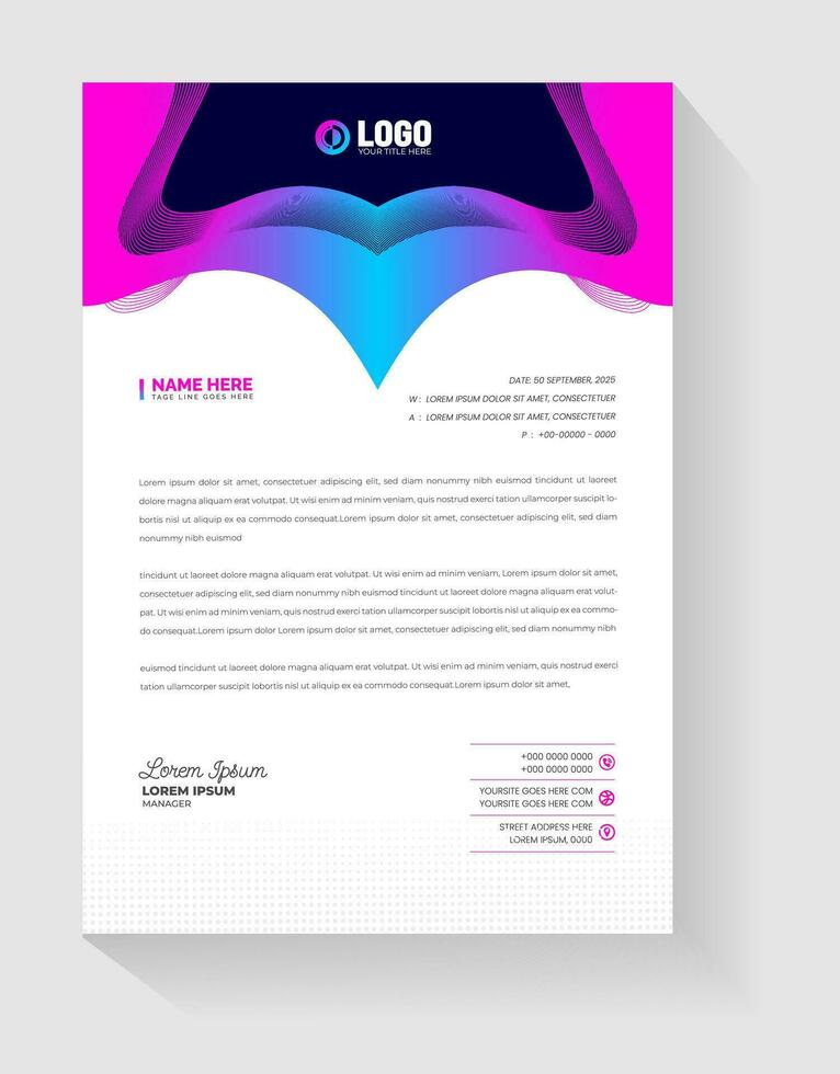 corporate business Abstract style blue and magenta  gradient color letterhead design template. vector