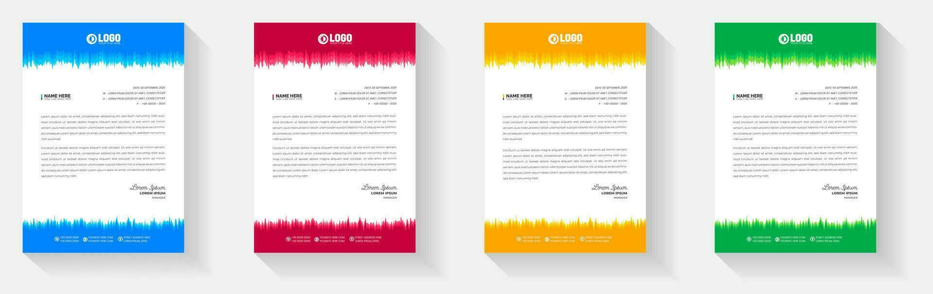 Simple And Clean Elegant Flat corporate  business Abstract style letterhead design template set with red, green, blue and yellow color. vector