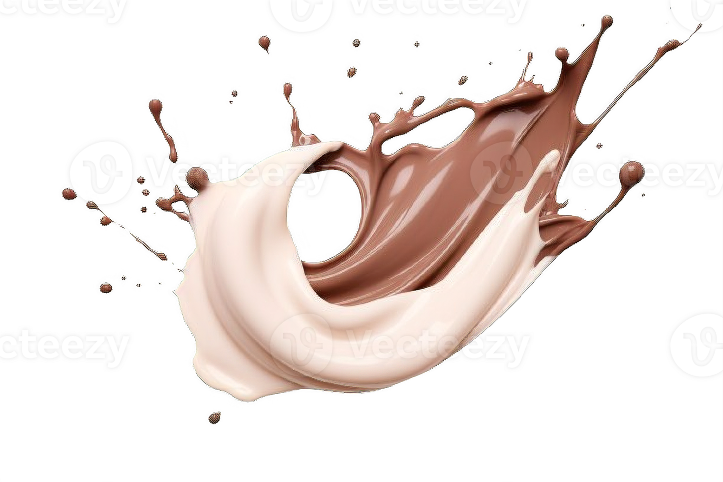 AI generated Dynamic Chocolate and Milk Splashes Isolated on transparent background png