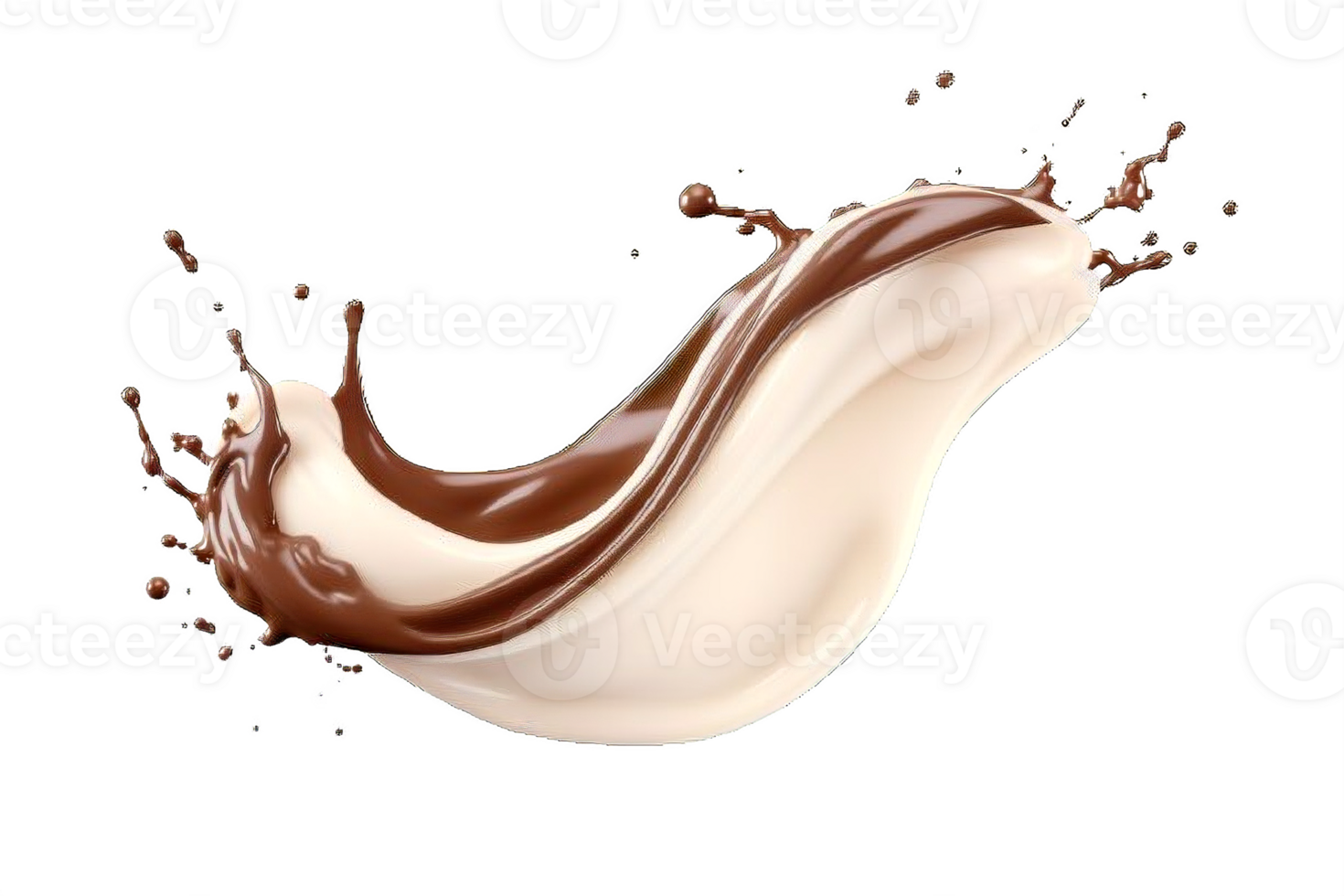 AI generated Dynamic Chocolate and Milk Splashes Isolated on transparent background png