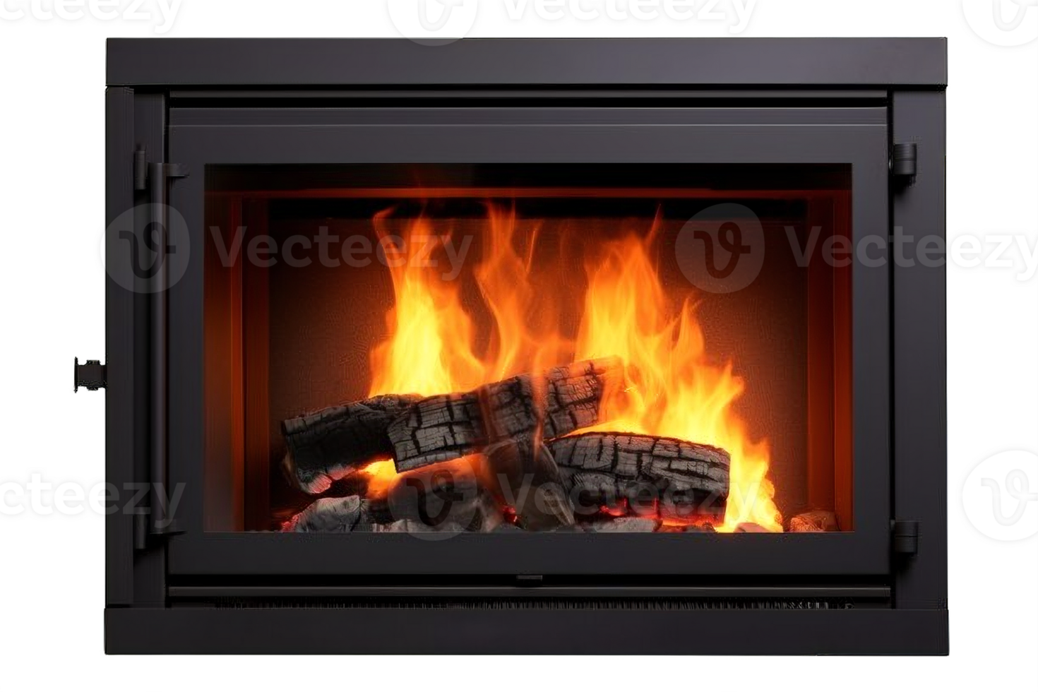 AI generated Contemporary Wood-Burning Stove Fireplace Isolated on transparent background png