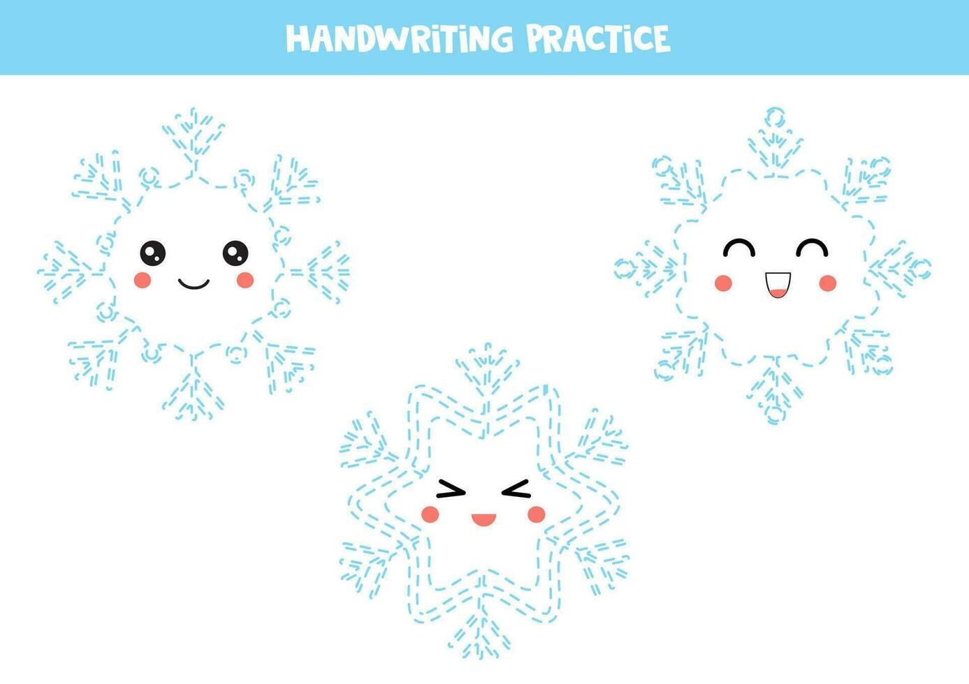 rastreo contornos para niños. linda dibujos animados copos de nieve. escritura práctica. vector