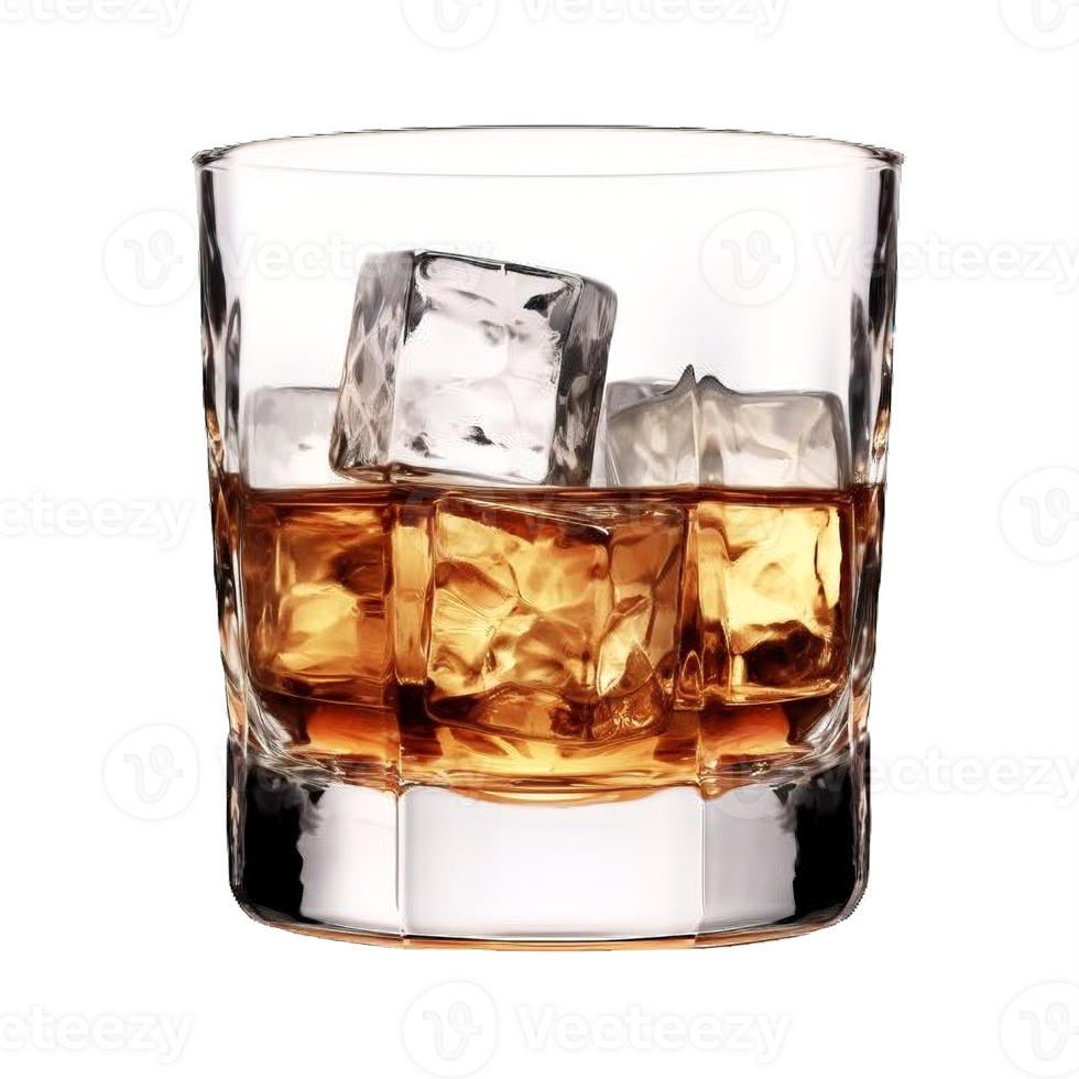 ai generado whisky en el rocas en un vaso aislado en transparente png