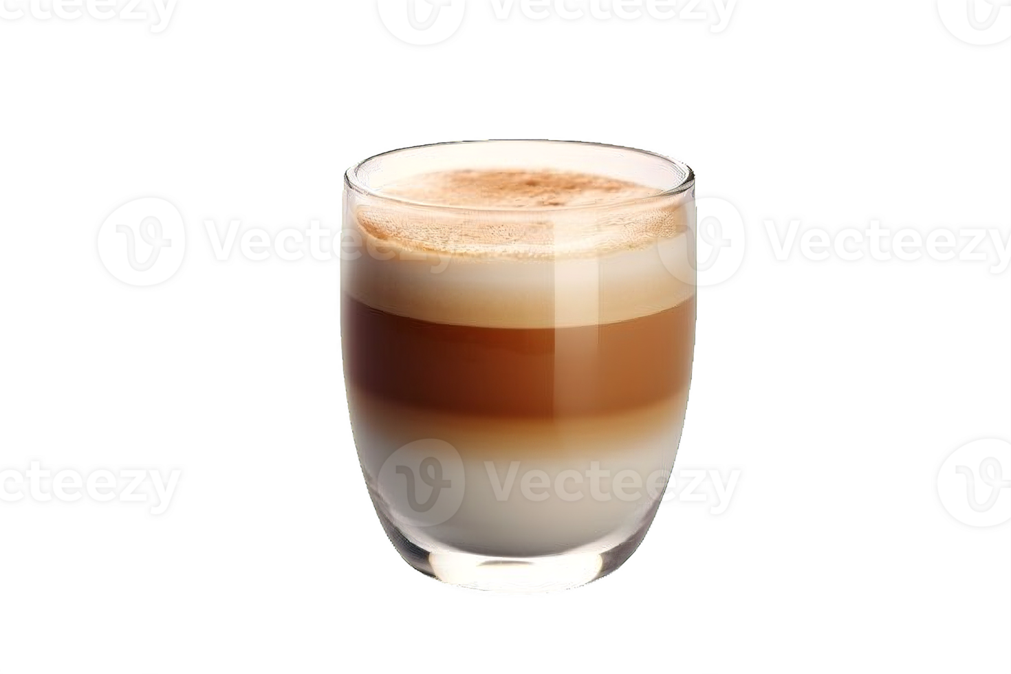 ai généré en couches cappuccino avec cannelle poussière dans une clair verre isolé sur transparent Contexte png