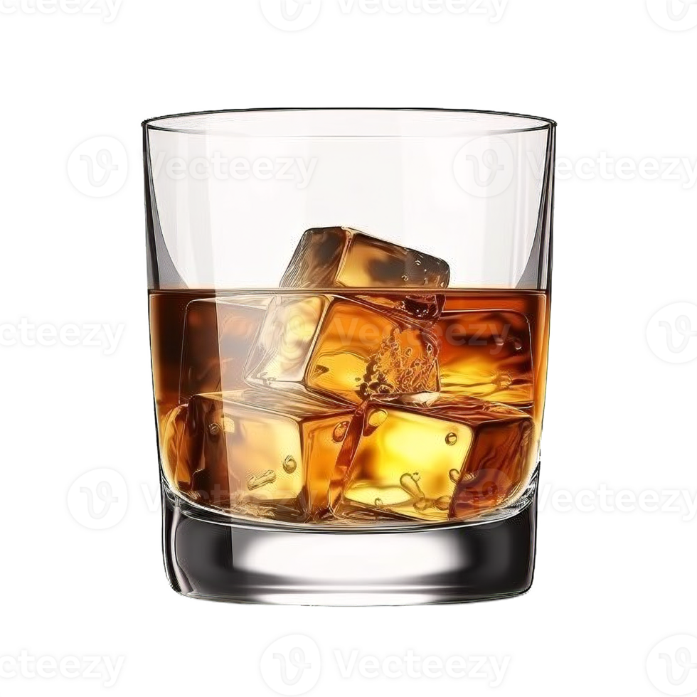 AI generated Whiskey on the Rocks in a Glass Isolated on transparent png