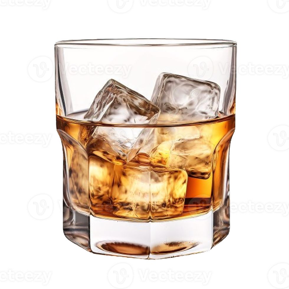 AI generated Whiskey on the Rocks in a Glass Isolated on transparent png