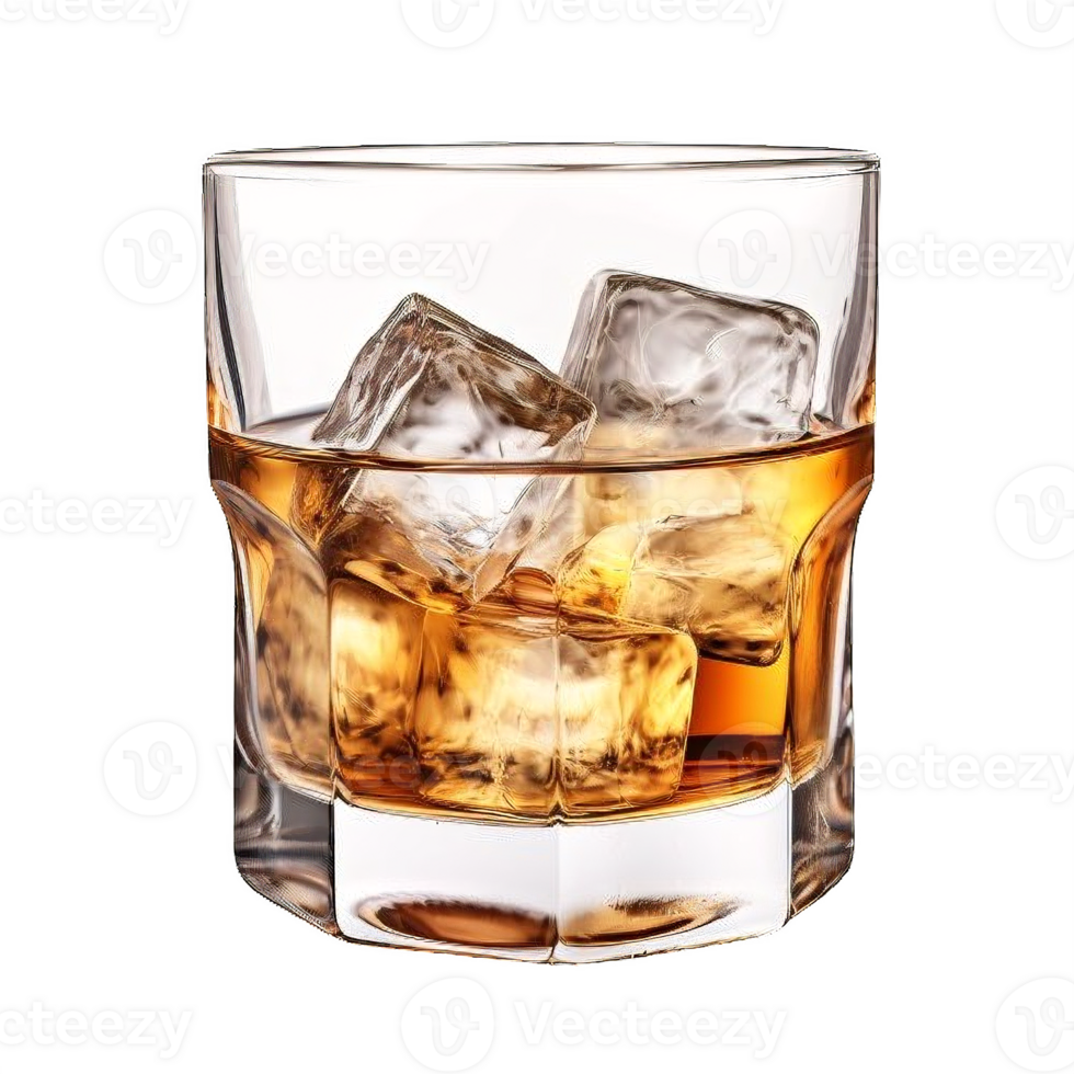 ai generiert Whiskey auf das Felsen im ein Glas isoliert auf transparent png
