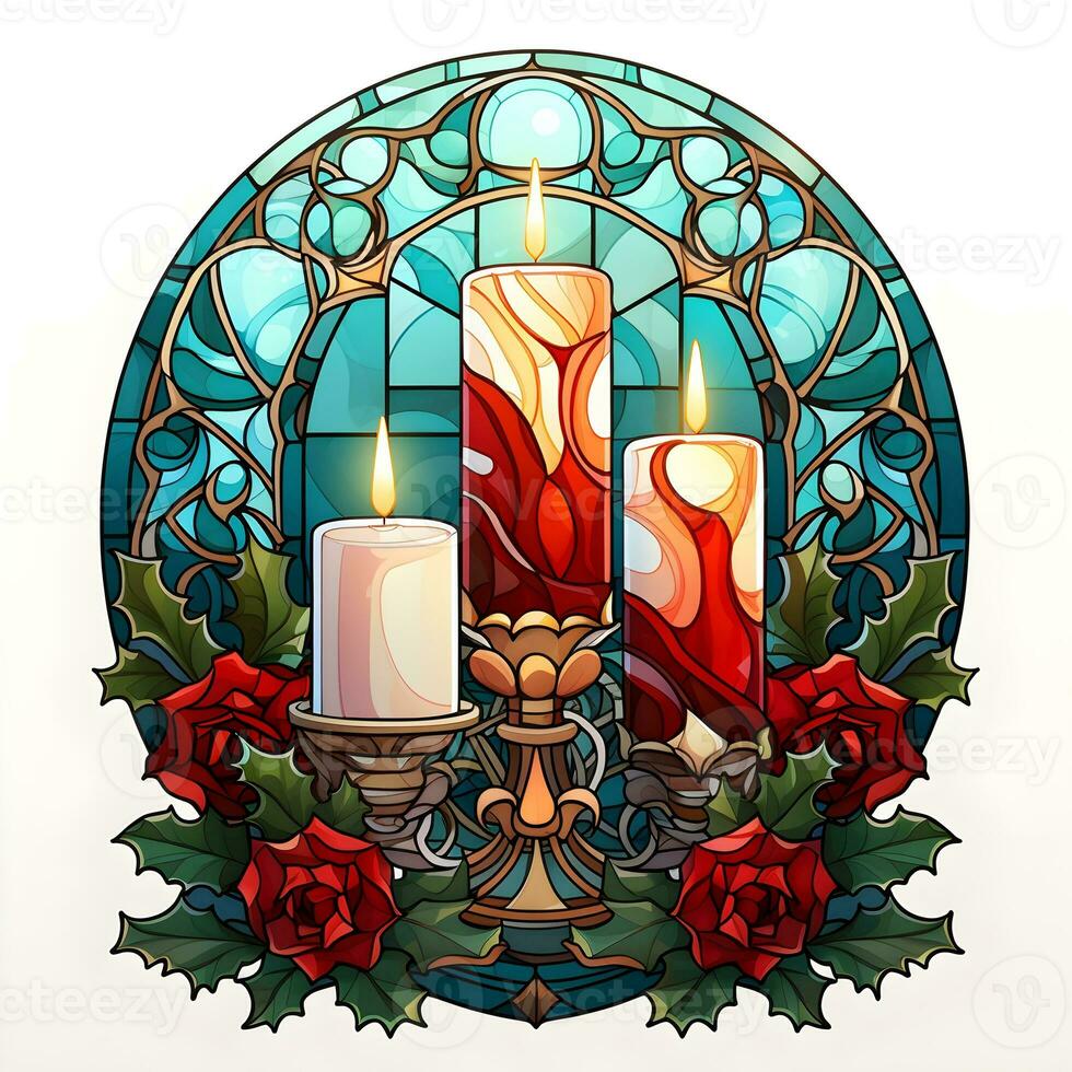 AI generated Stained glass window CHRISTMAS ILLUSTRATION WITH BIBLE SCENE AI Generated photo