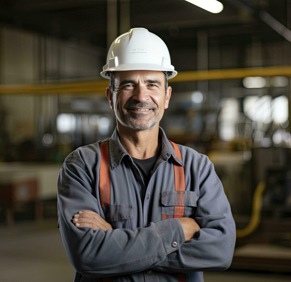 AI generated Construction worker with hard hat photo