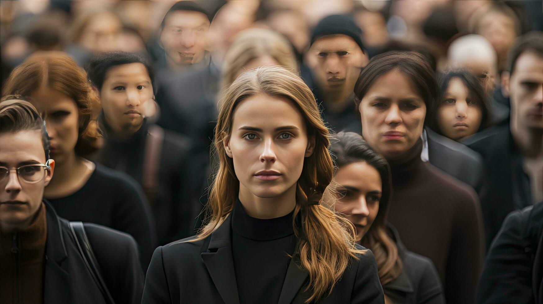 AI generated Large crowd of commuters walking through the streets photo