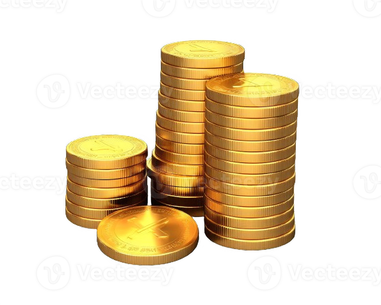 AI generated Stacks of Gold Coins Isolated on  trasnsparent background png