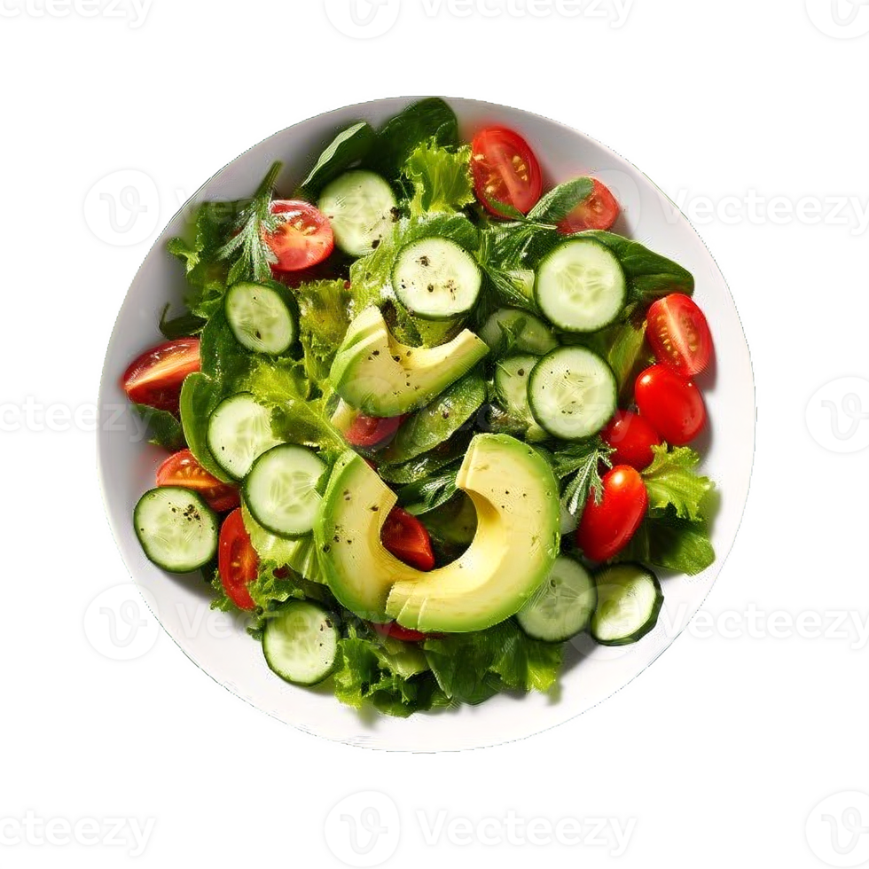 AI generated Fresh Avocado and Mixed Greens Salad Bowl Isolated on transparent background png