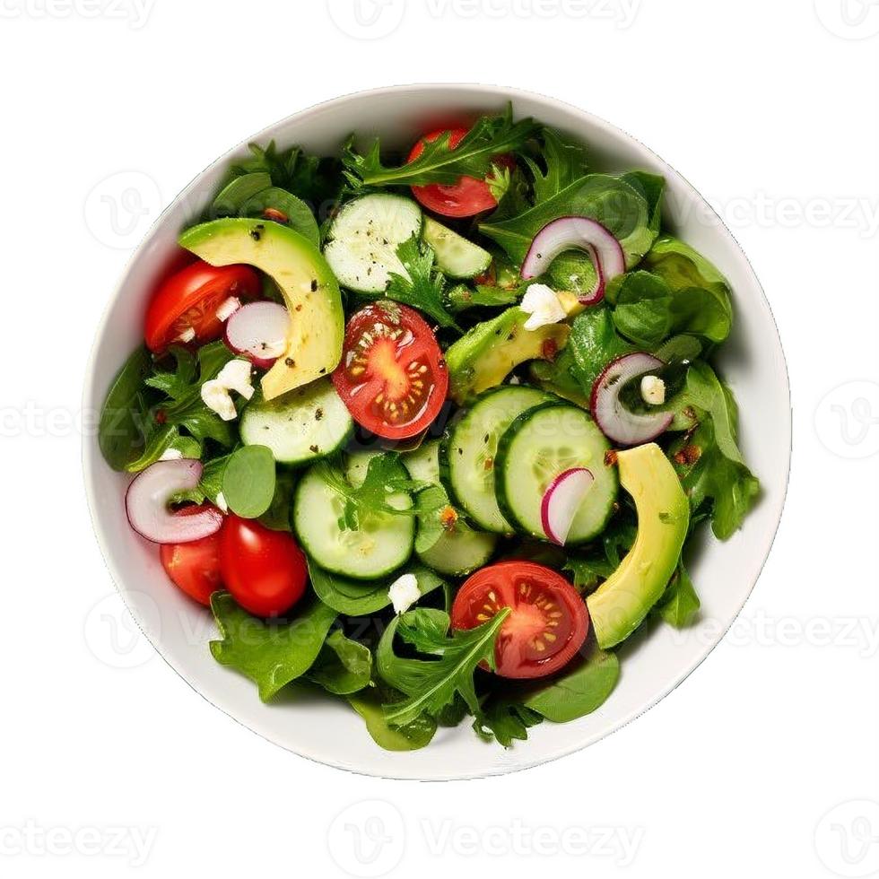 AI generated Fresh Avocado and Mixed Greens Salad Bowl Isolated on transparent background png