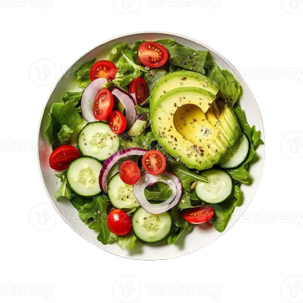 AI generated Fresh Avocado and Mixed Greens Salad Bowl Isolated on transparent background png