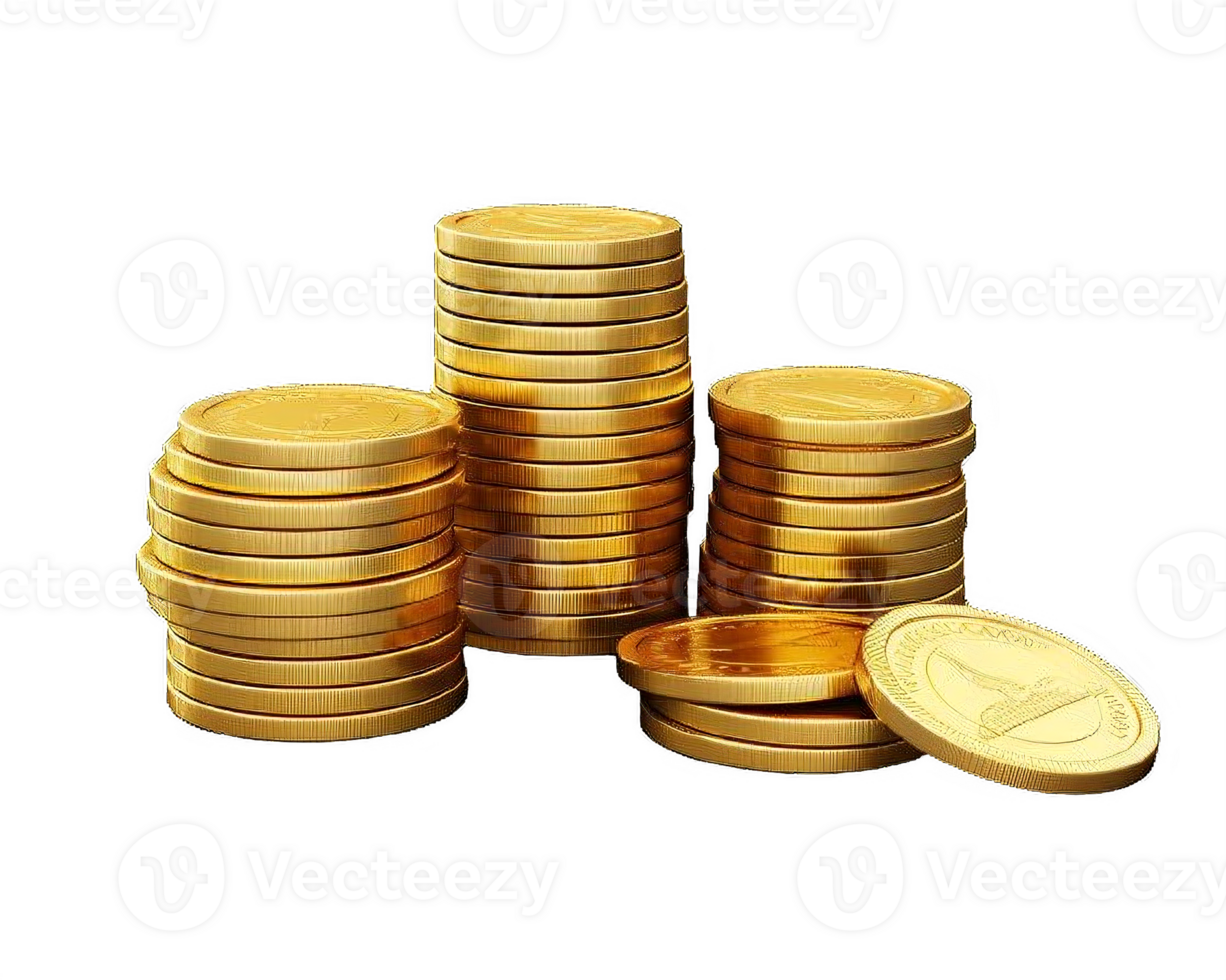 AI generated Stacks of Gold Coins Isolated on  trasnsparent background png