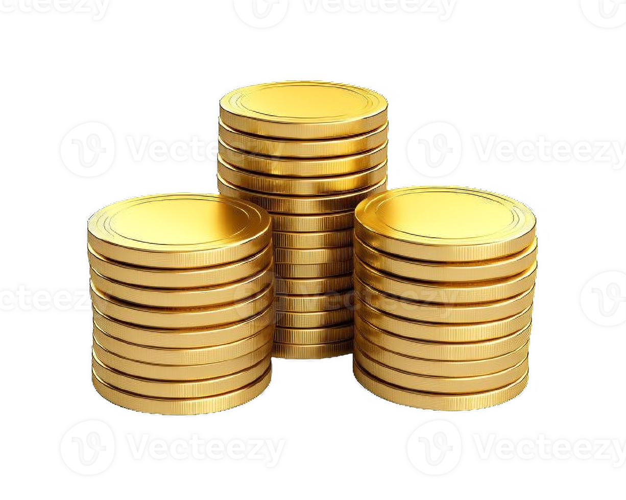 AI generated Stacks of Gold Coins Isolated on  trasnsparent background png