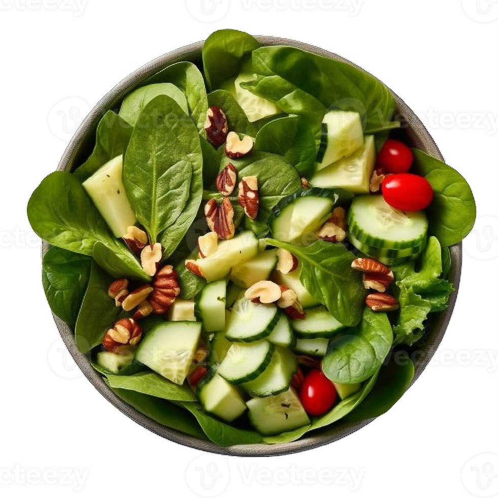 AI generated Crisp Green Vegetable Salad in a Bowl Isolated on transparent background png