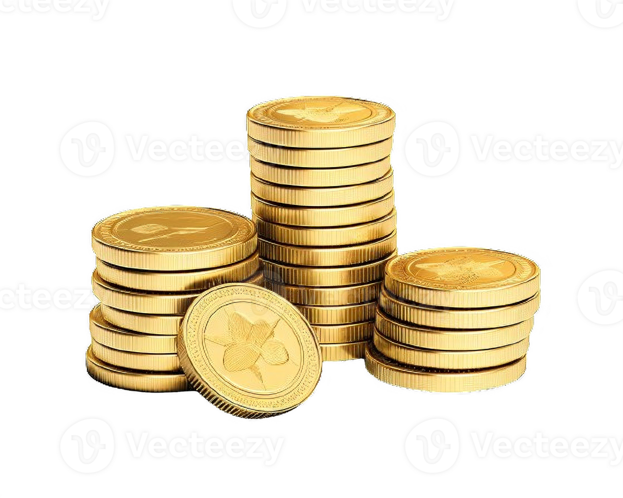 AI generated Stacks of Gold Coins Isolated on  trasnsparent background png