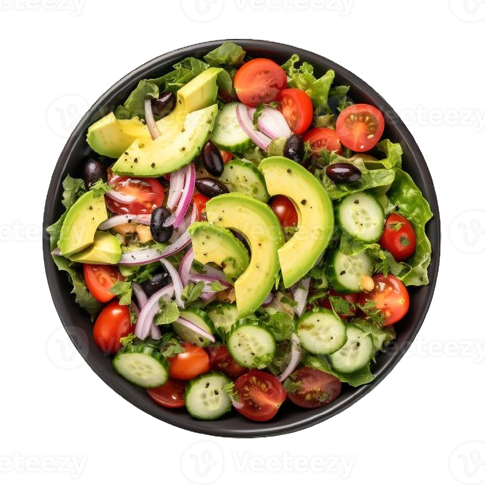AI generated Fresh Avocado and Mixed Greens Salad Bowl Isolated on transparent background png