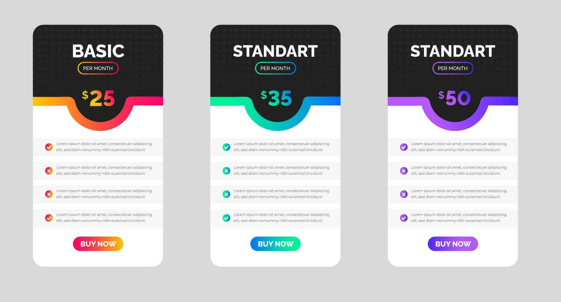 UI UX app pricing chart table Subscription design or website Pricing chart table design template. Product Plan Offer Price Package Subscription Options Comparison Table Chart Infographic Design. vector