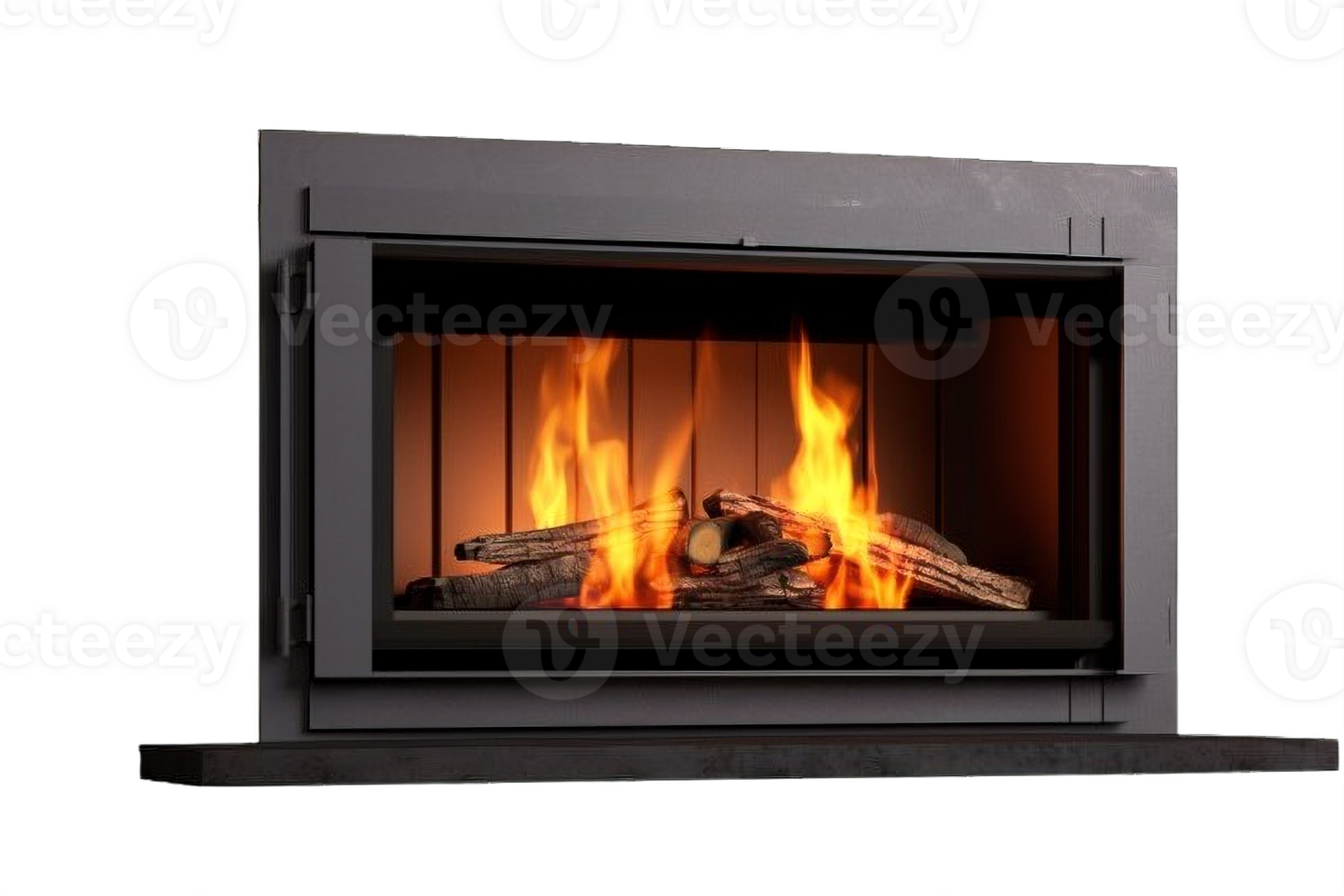 AI generated Contemporary Wood-Burning Stove Fireplace Isolated on transparent background png