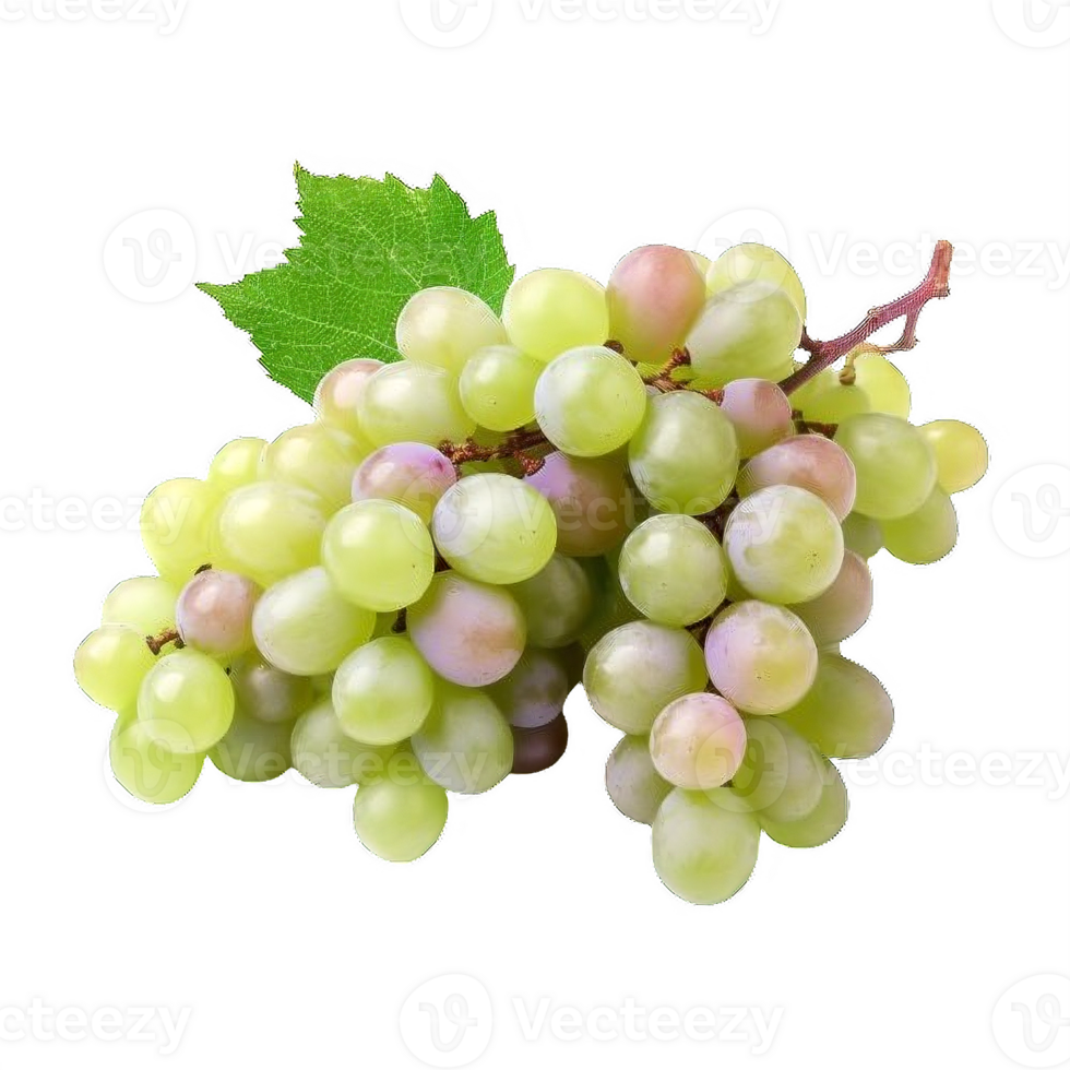AI generated Cluster of Fresh Green Grapes with Leaf Isolated on transparent background png