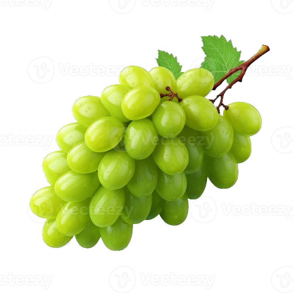 AI generated Cluster of Fresh Green Grapes with Leaf Isolated on transparent background png
