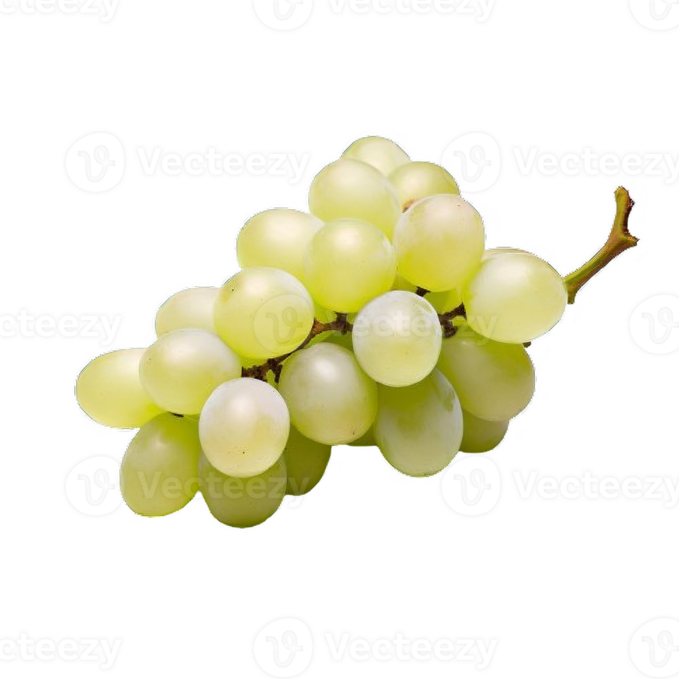 AI generated Cluster of Fresh Green Grapes with Leaf Isolated on transparent background png