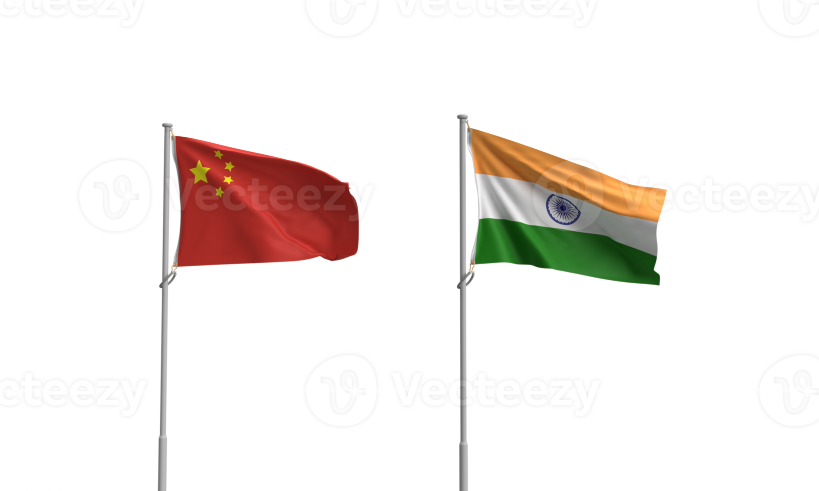 China Indien Flagge Weiß isoliert Hintergrund Hintergrund dicut Land International Zustand Zeichen Konflikt Regierung Chinesisch Republik Indien Grenze Wirtschaft Geschäft importieren Export Krieg Militär- Welt Erde png