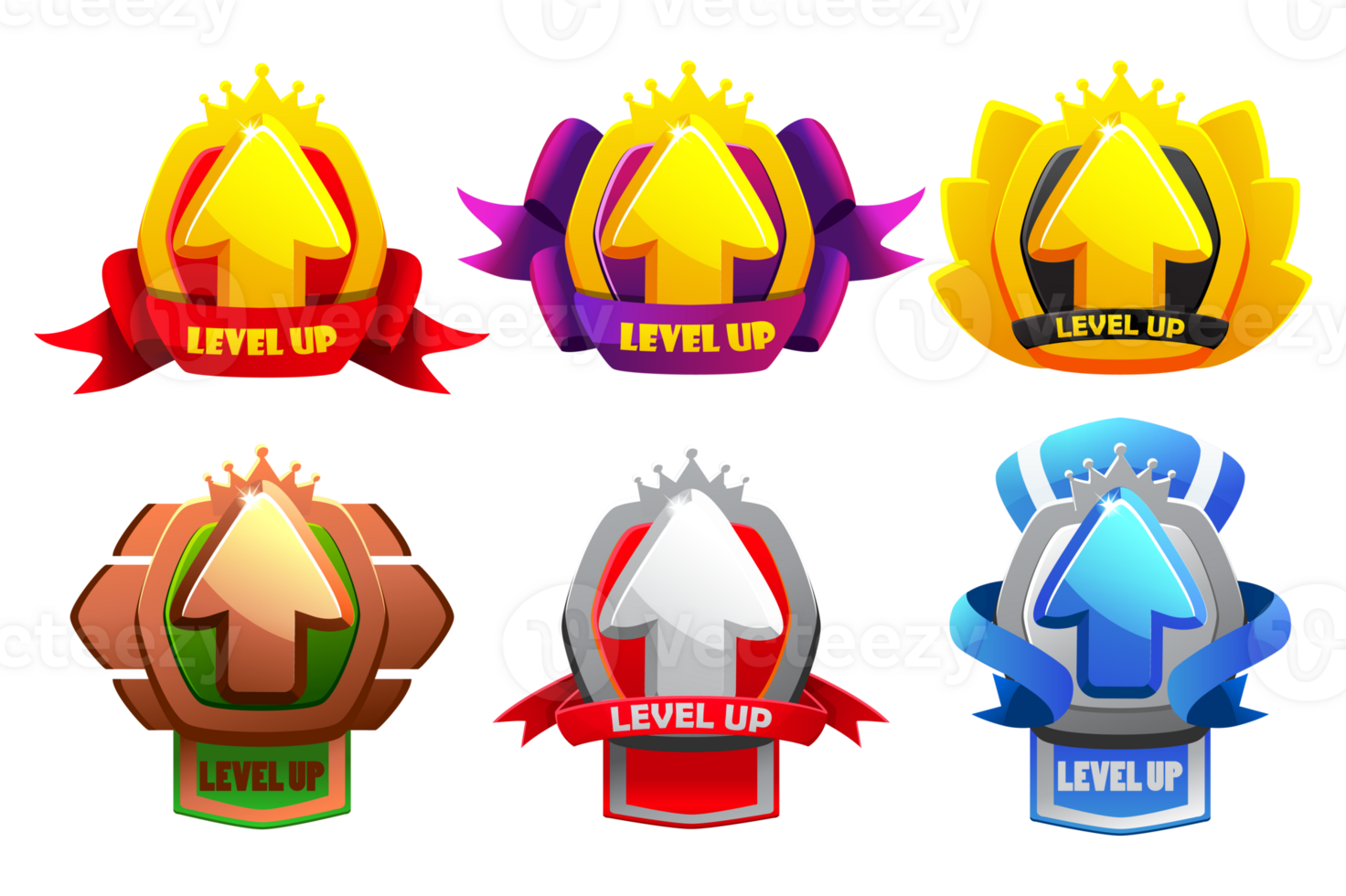 Level up awards. UI game badge icons. Medals set images for a 2D game. png
