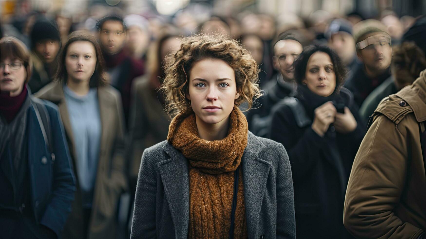 AI generated Large crowd of commuters walking through the streets photo