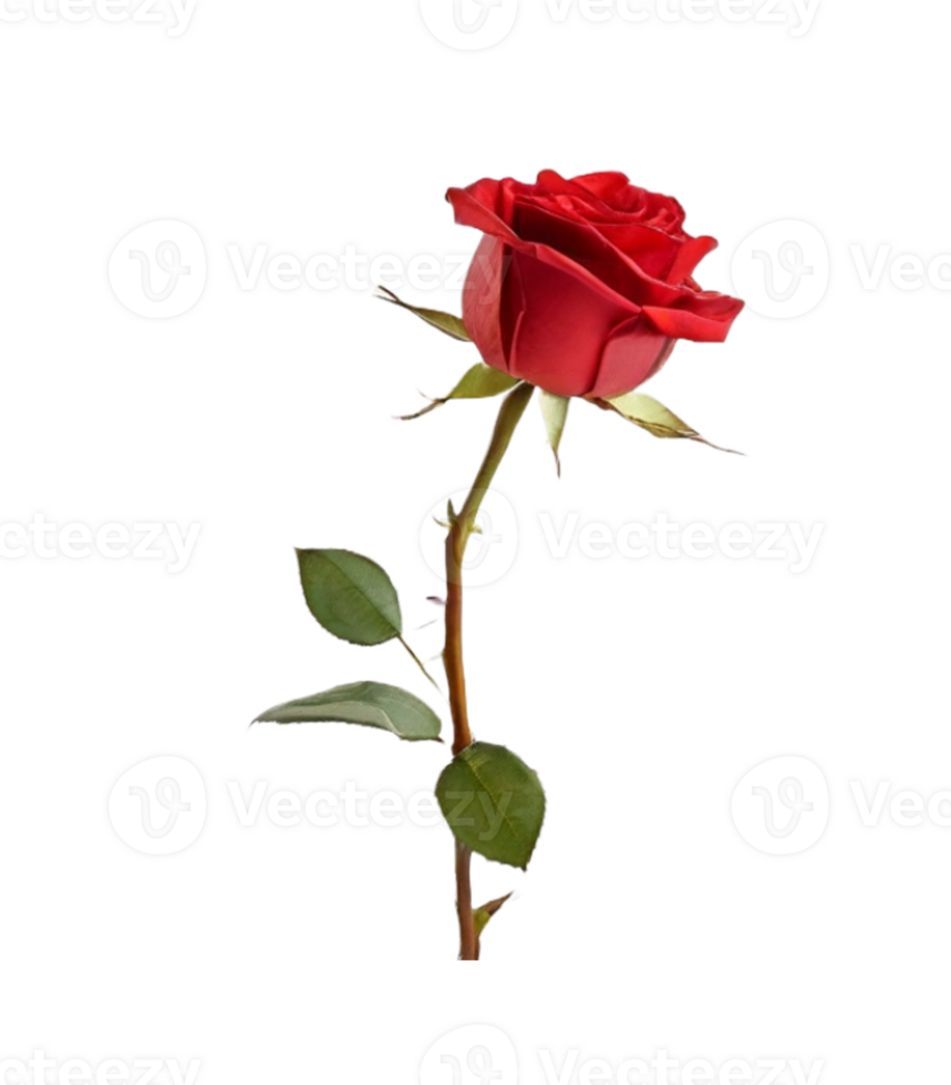 AI generated a single red rose stick is isolated on a transparent background png