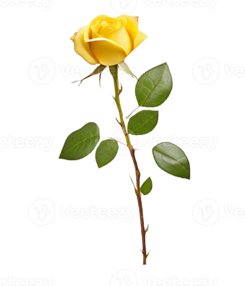 AI generated a yellow rose stick is isolated on transparent background png