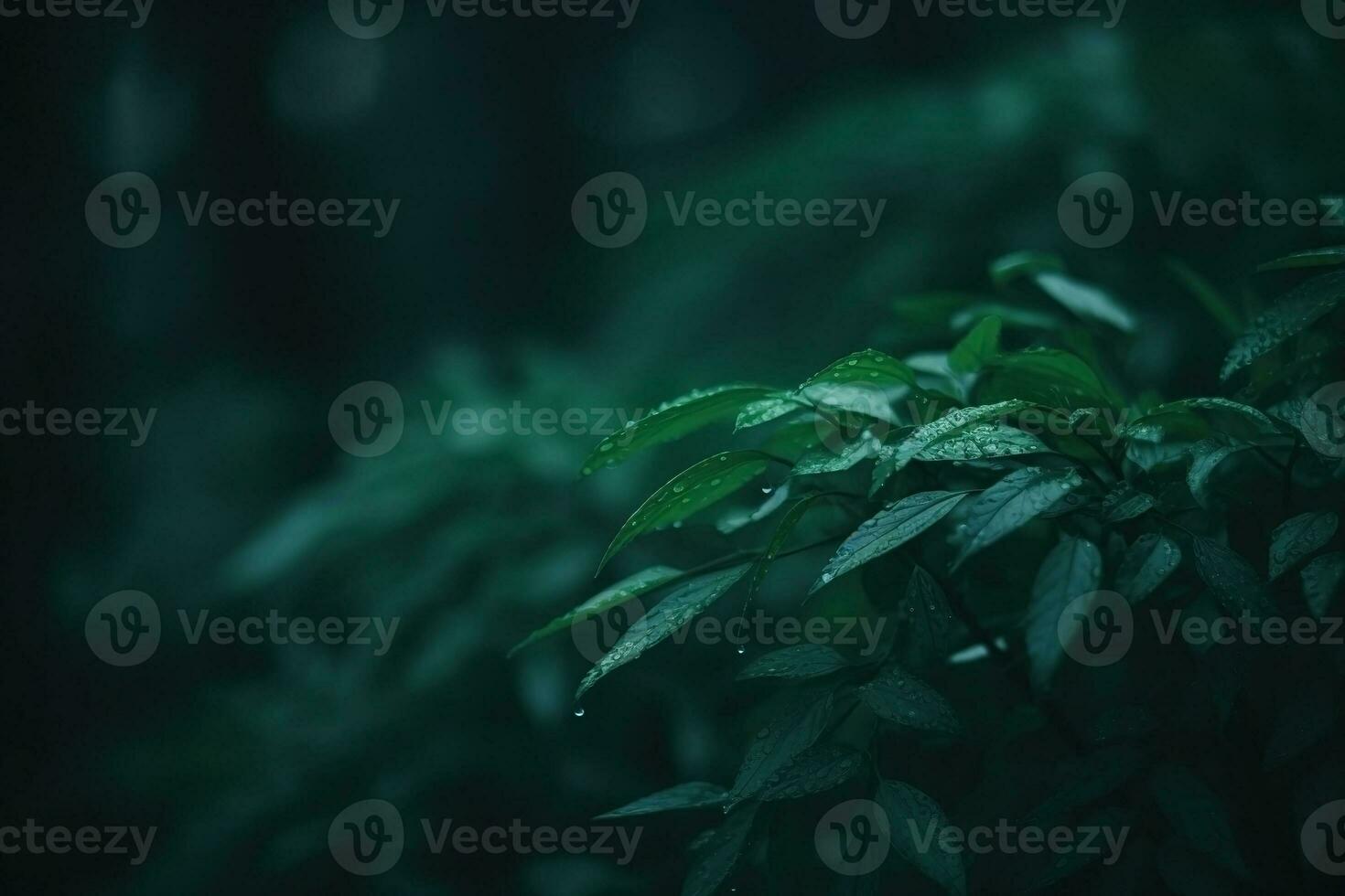 AI generated Dark moody green leaves summer background. Ai generated photo