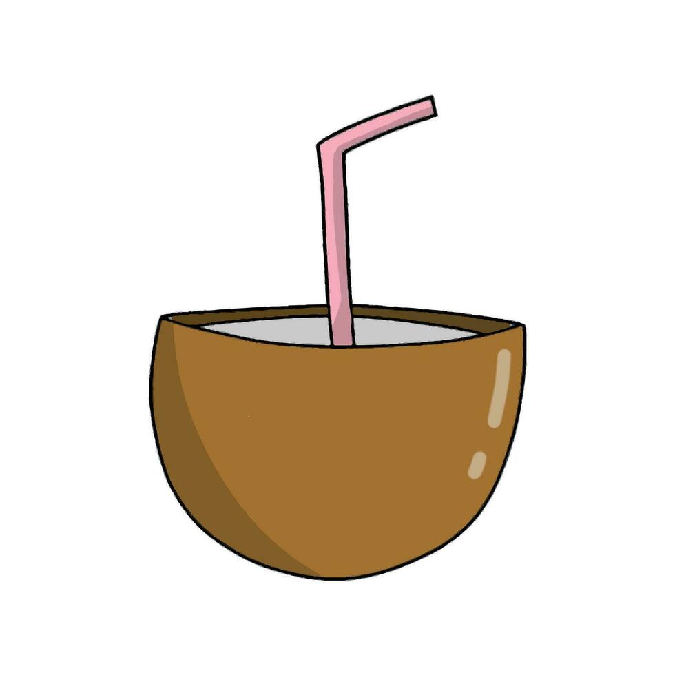 coconut cocktail. isolated on white background. doodle style illustration vector