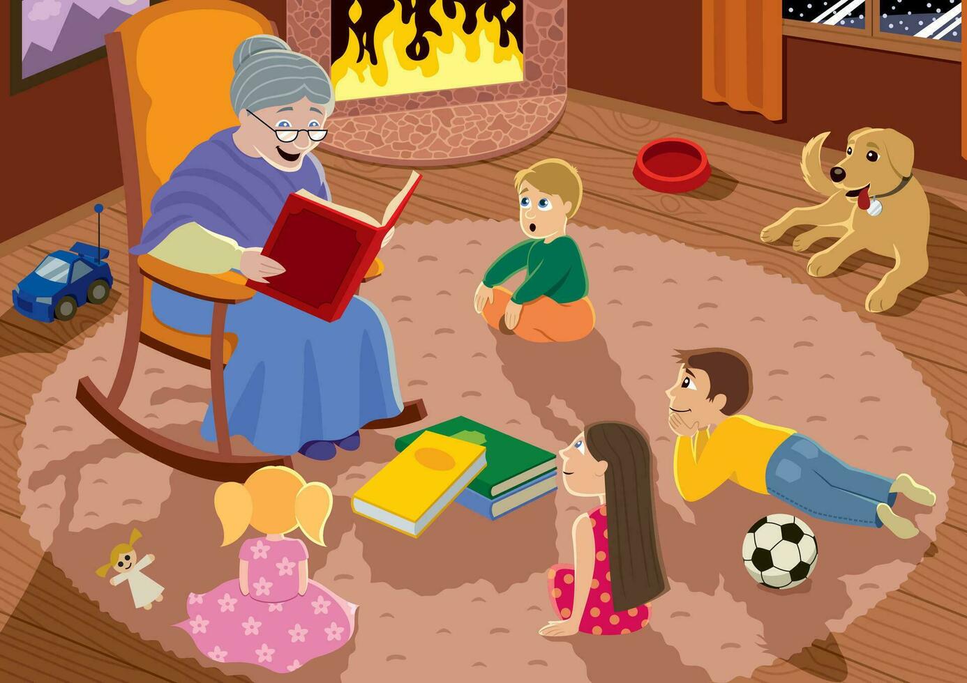 abuela leyendo a niños vector