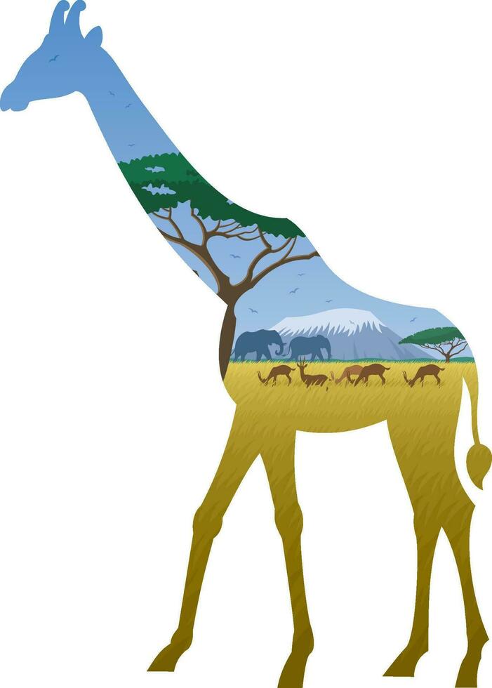 Giraffe Landscape on White vector