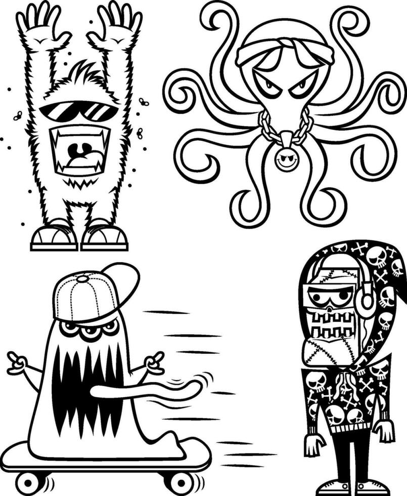 Graffiti Monsters Line Art vector