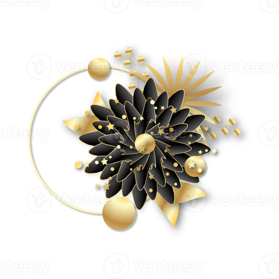 Black and golden flowers frame png