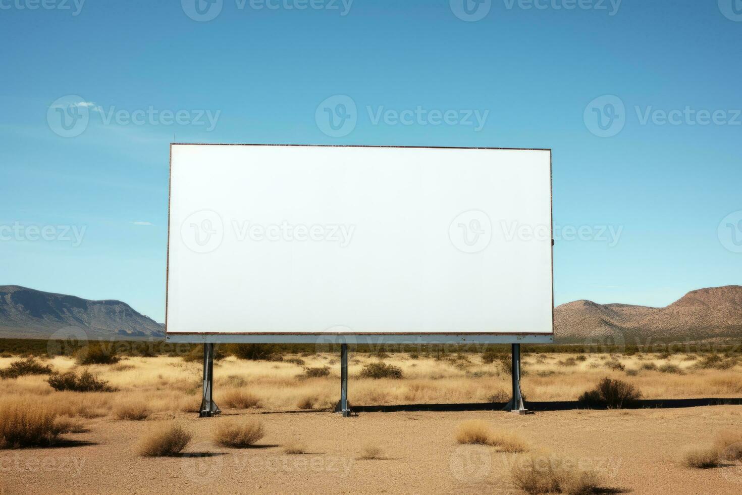 AI generated Big billboard with empty white screen standing in the valley photo