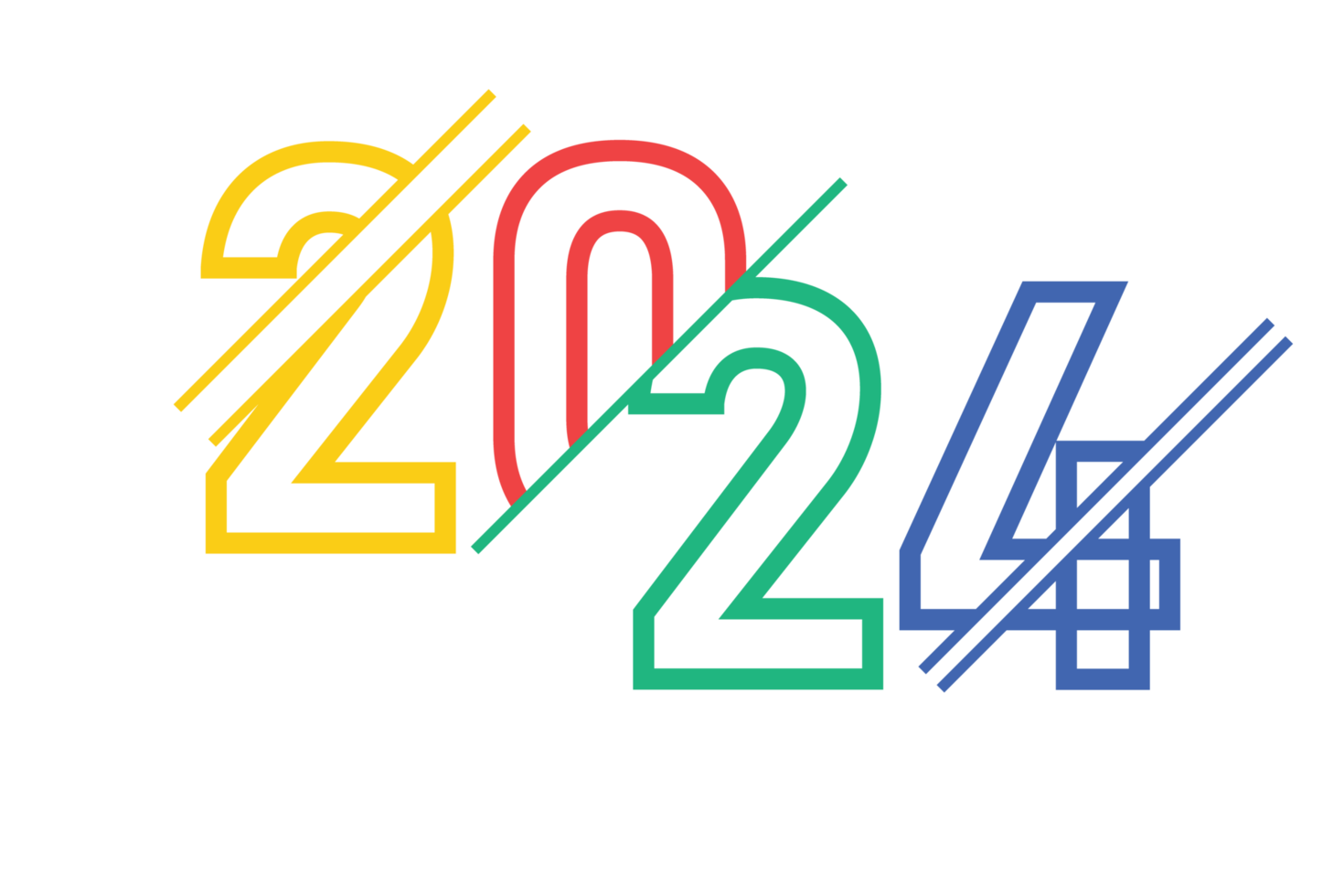 AI generated Happy new year 2024 colorful text itransparent background. png