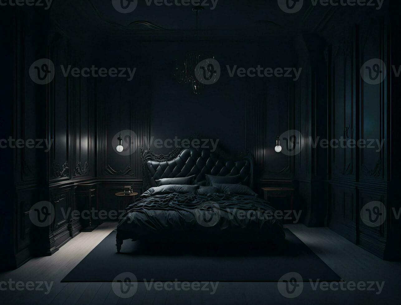 AI generated gloomy classic bedroom. Generative AI photo
