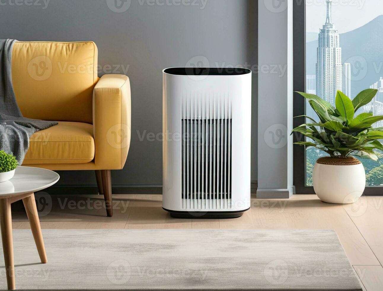 AI generated Smart air purifier in a living room. Generative AI photo