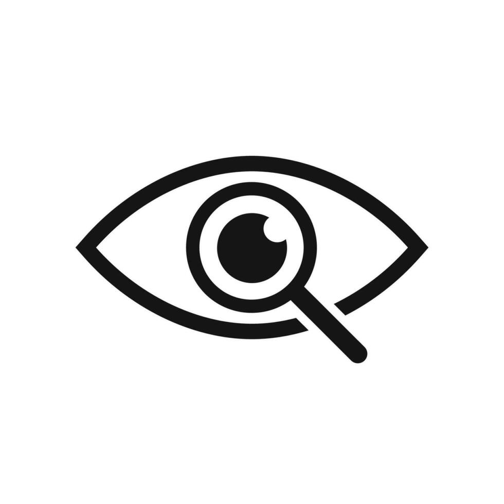 Magnifier with eye outline icon. Find icon. Investigate concept symbol. vector