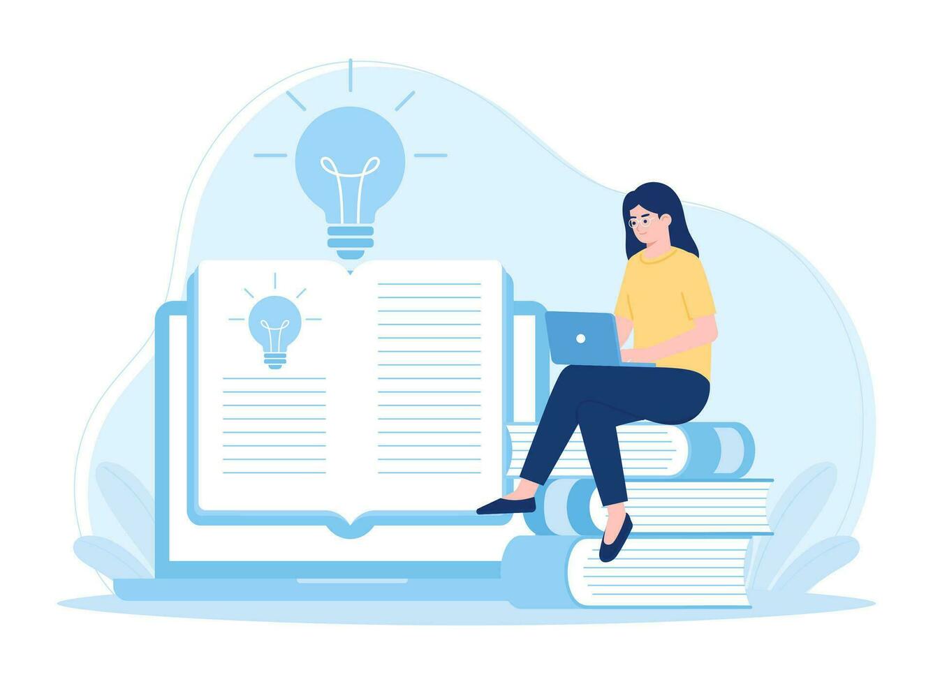female student working on an assignment using a laptop concept flat illustration vector