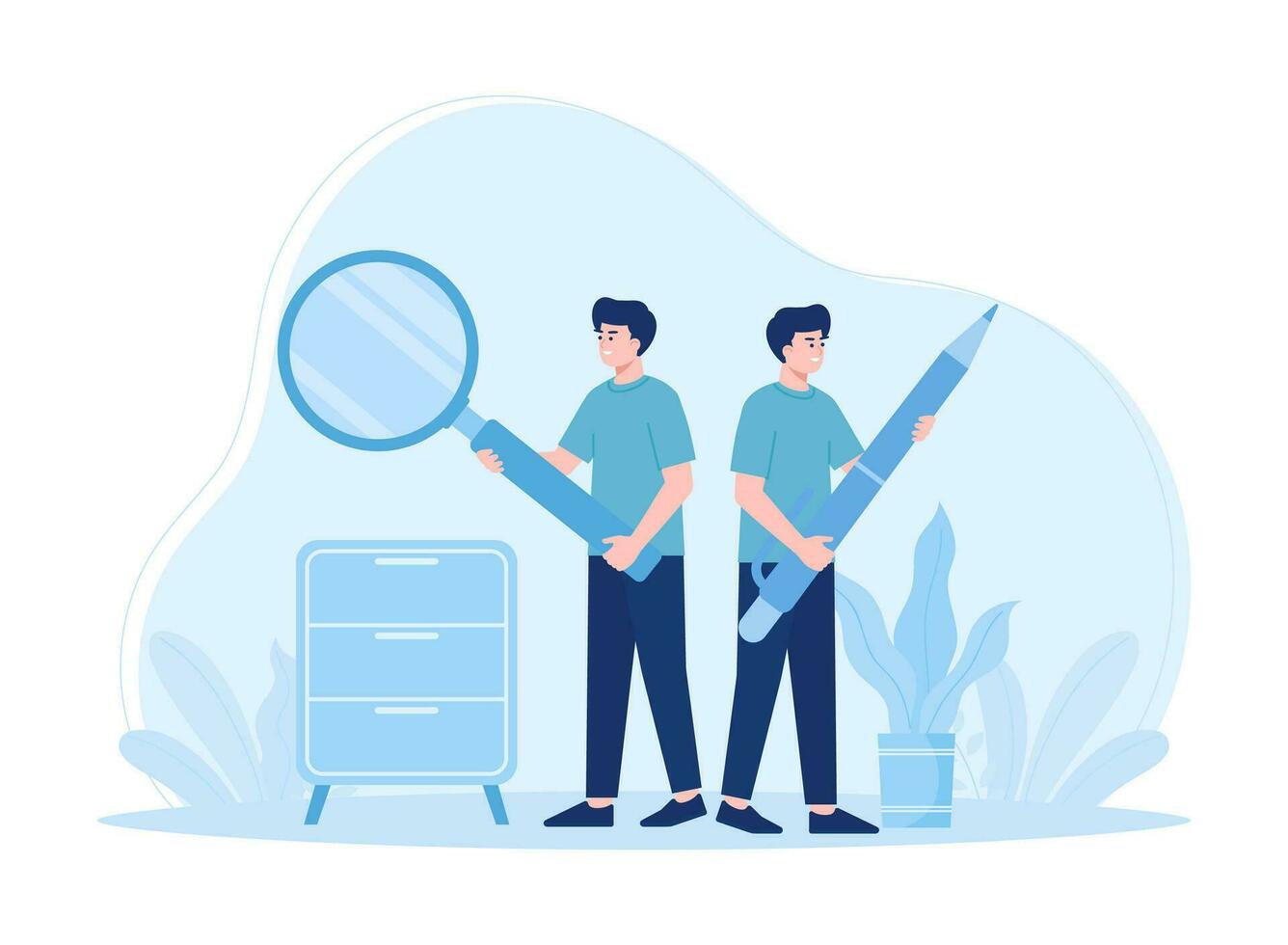 people searching and writing concept flat illustration vector